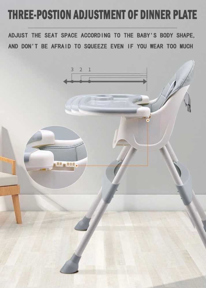 Scaun de masa copii, Little Mom, transformabil, reglabil Dinner Grey