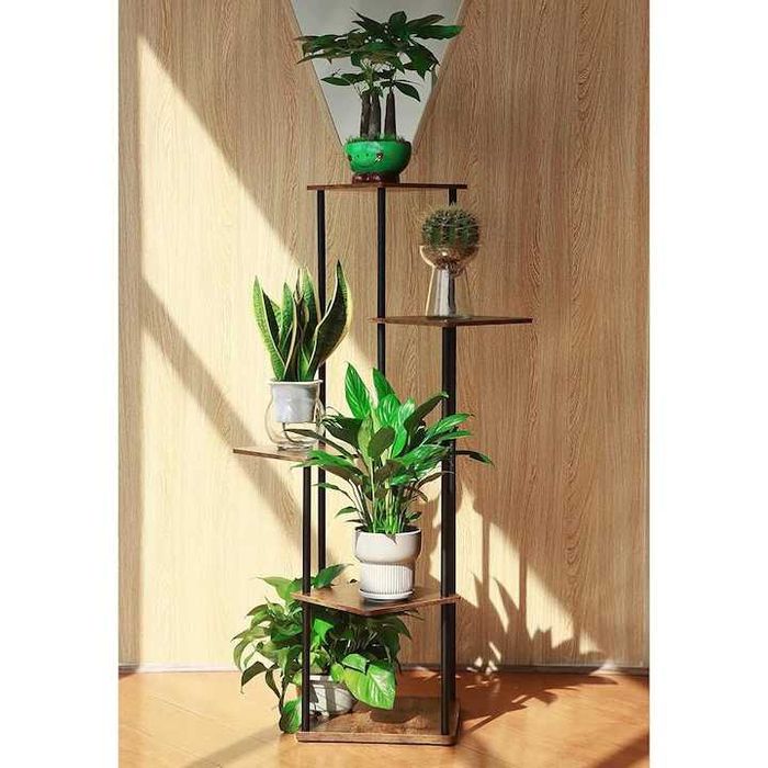 Suport flori RUHHY, 5 etaje, 107 cm, metal + MDF, capacitate 75 kg