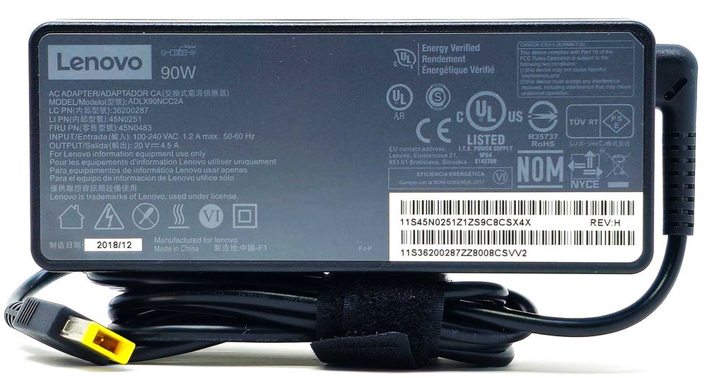 Lenovo 90W AC Adapter, Жълта букса, Оригинално зарядно за лаптоп
