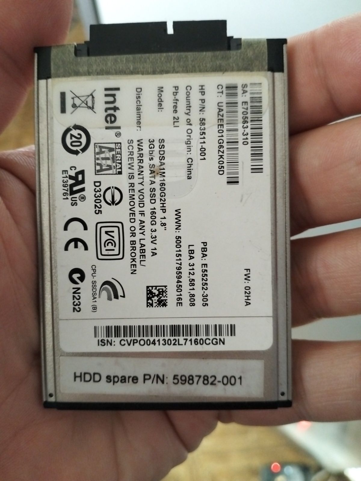 Hdd 160 gb micro sata SSD 1.8 Intel 3.3v 1amp