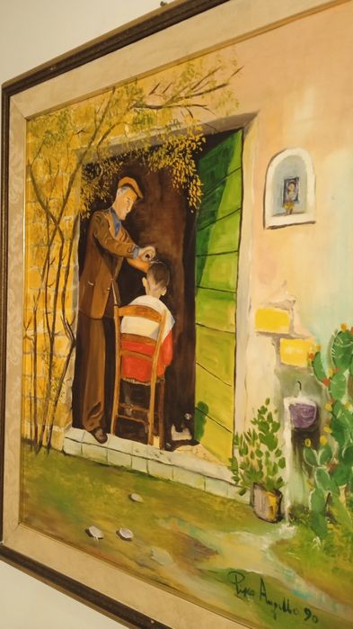 Frizer-Pictura pe panza, Italia anii 90', decor frizerie/barber shop
