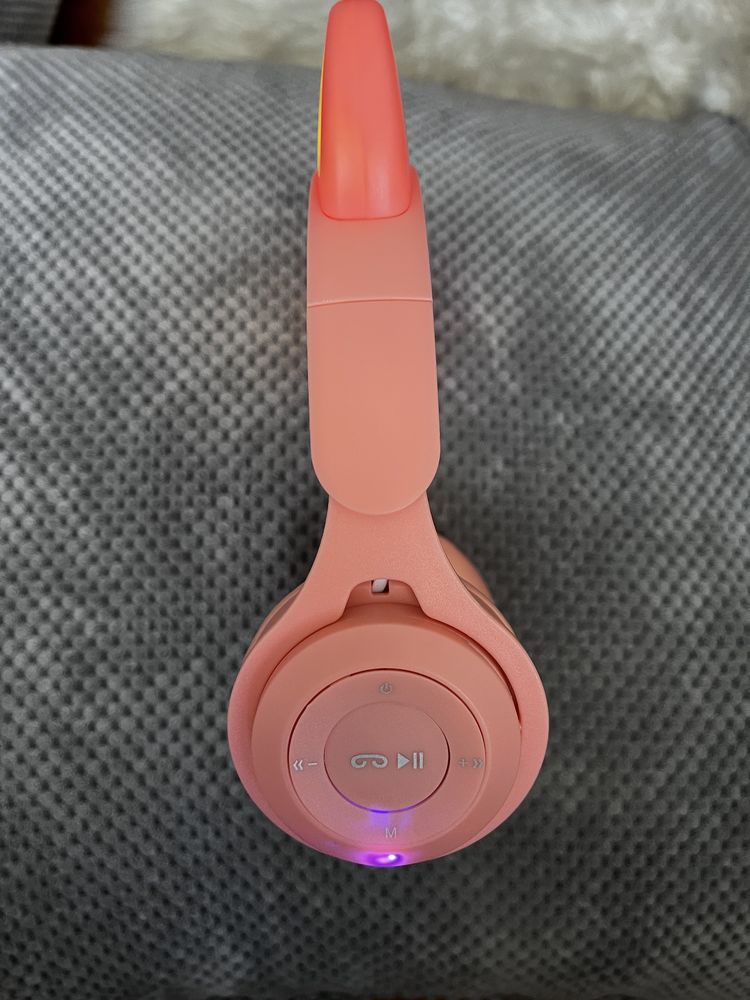 Casti cu urechi de pisica wireless cu LED roz
