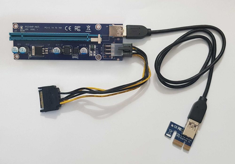 Riser Card 164 pini PCI-E x1-x16 + cablu USB 3.0 + cablu alimentare