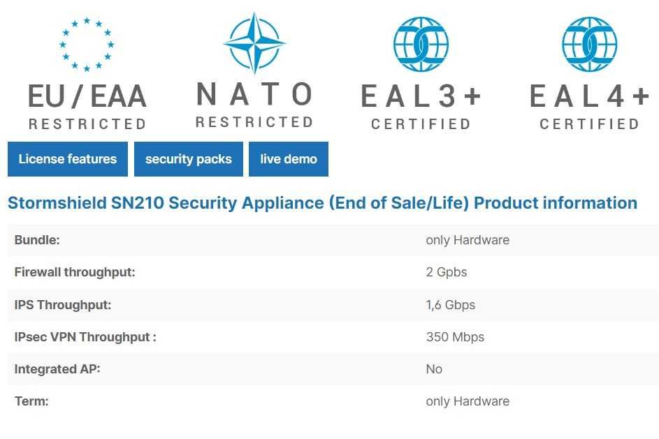VPN електроника - Stormshield SN210 Security Appliance