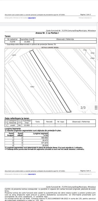 Poprietar —Vând teren extravilan arabil Miroslava, 1.7 ha, acte la zi