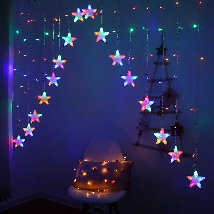 Коледни лампички LED ЗАВЕСА 3.5м х 1м звездички топла светлина