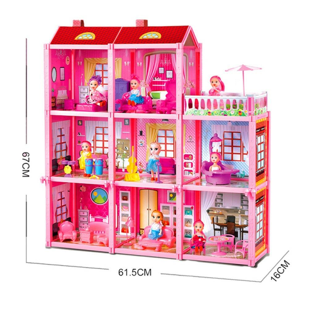 Къща за кукли на три етажа с обзавеждане и кукла