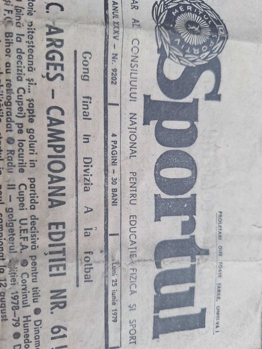 Ziarul Sportul din 25 iunie 1979! FC Arges Campioana Romaniei