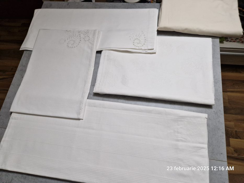 Lenjerie pat,fete de perna,cearceafuri bumbac cu dantela,broderie