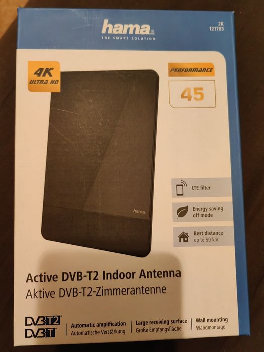 Hama Performance 45 плоска активна вътрешна антена черна TV/FM/DVB-T