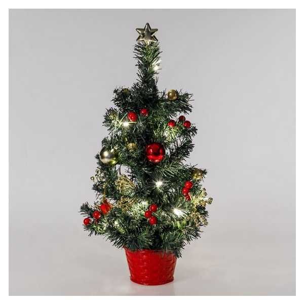 Декоративна коледна елха с червени топки в саксия, 20 LED, 50см