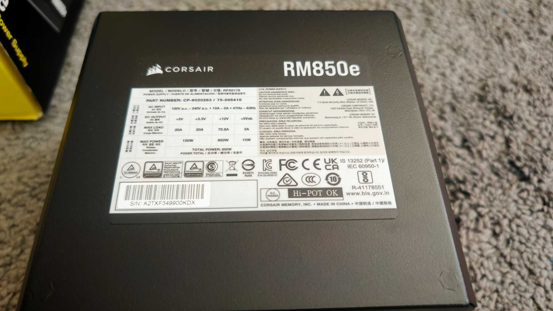 Захранване Corsair RM850e, 850W 80+ GOLD ATX3.0, Fully Modular