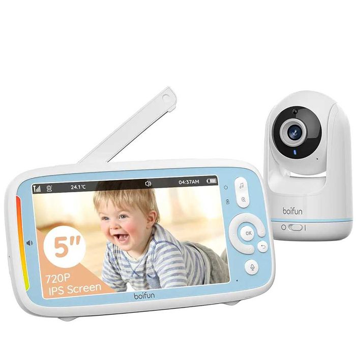 Бебефон BOIFUN VB805 с 300 метра обхват, 5 инча, IPS, без Wi-Fi, PTZ..