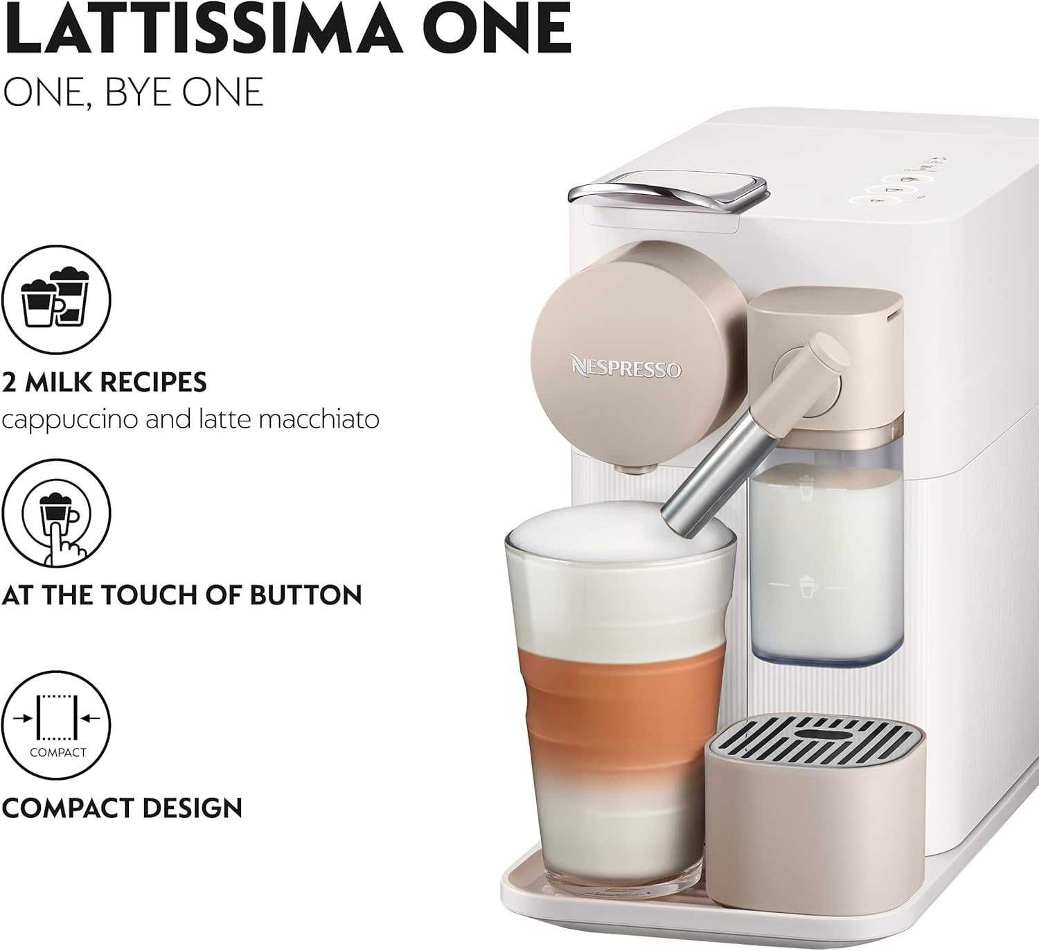 De'Longhi Nespresso Lattissima One EN510 Кафемашина с Капсули, Бяла