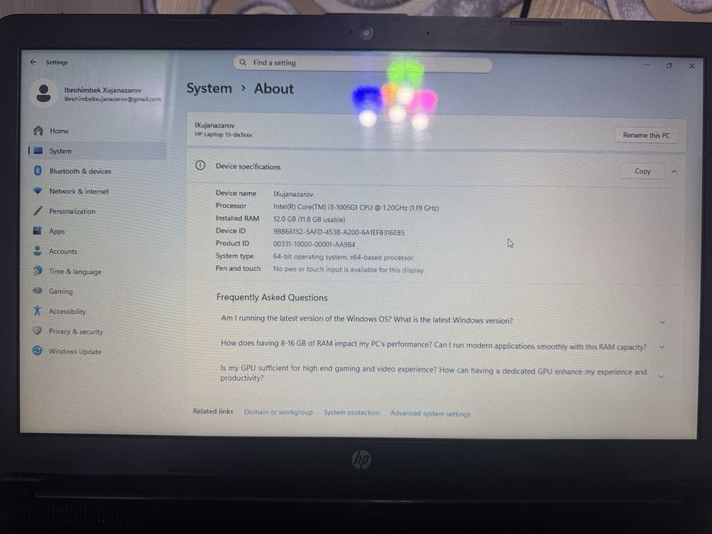Hp 15-3007nia 12 gb ram Intel core i3 Holati : Ideal