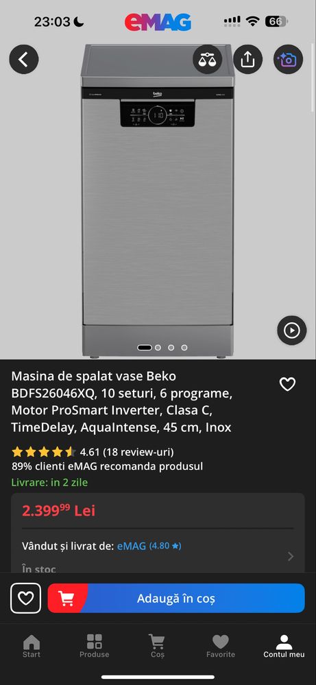 Masina de spalat vase Beko, Garantie 1 an