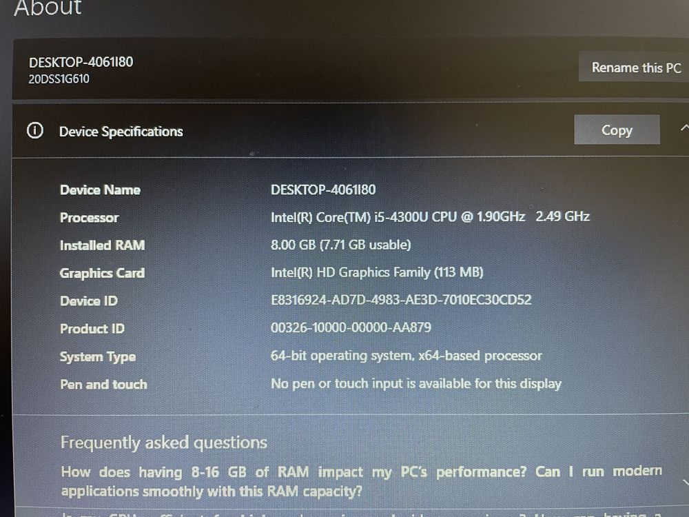 Лаптоп Lenovo ThinkPad L450 14’’ Intel i5-4300 /8GB/ 256GB SSD