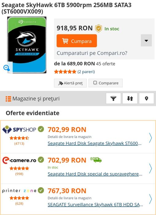 Hard disk Seagate Skyhawk 6tb NOU