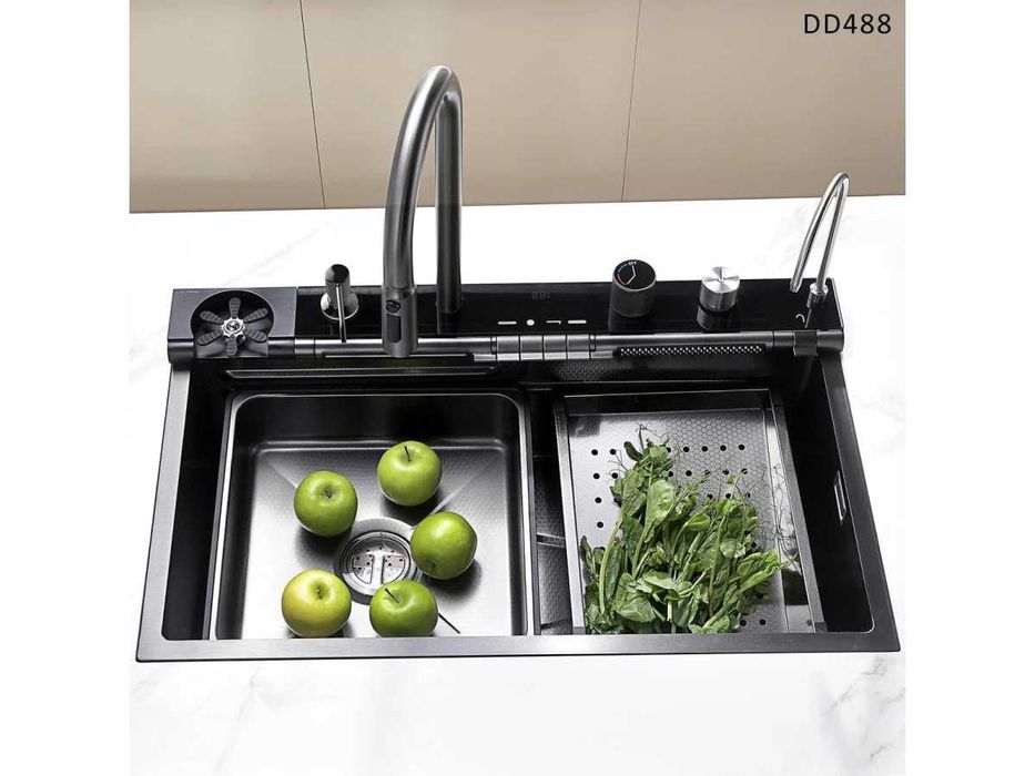 Chiuvetă de bucătărie de lux cu funcții și afișaj negra