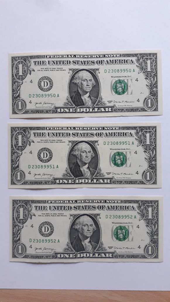 Set 3 bancnote 1$ serii consecutive