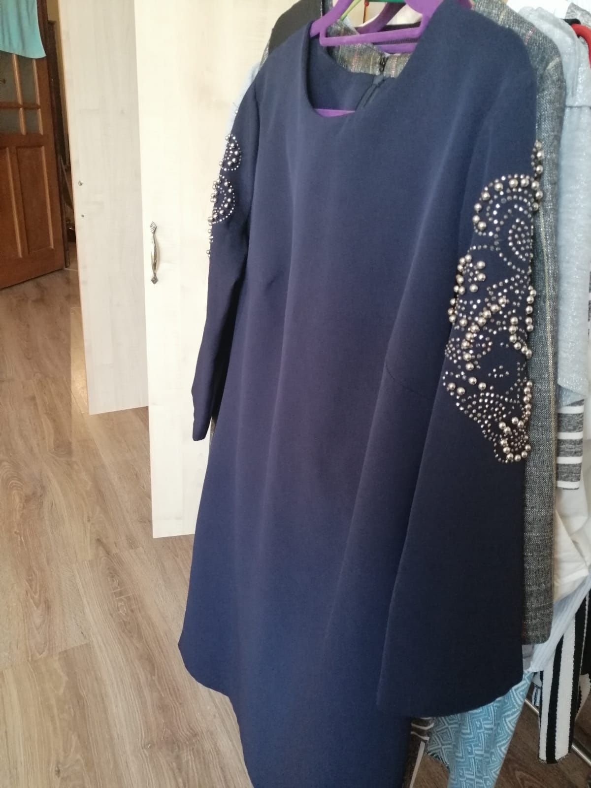 Платье женское синее прямое, размер 48 - 50 (пр-во Турция)