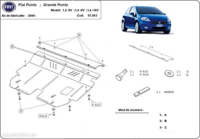 Scut metalic pentru motor Fiat Grande Punto 2006 -2018, otel 2mm