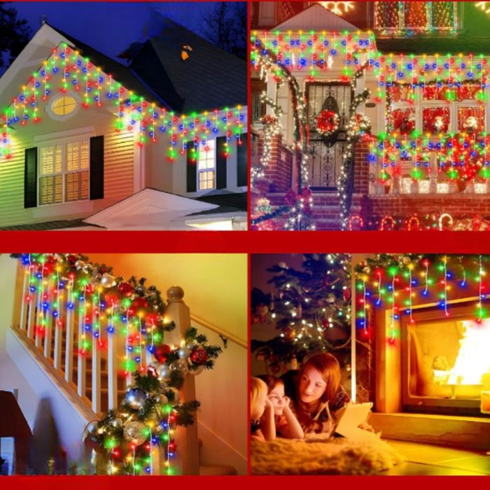 Коледна украса LED ресни 12 метра – водоустойчива инсталация с 8 режим
