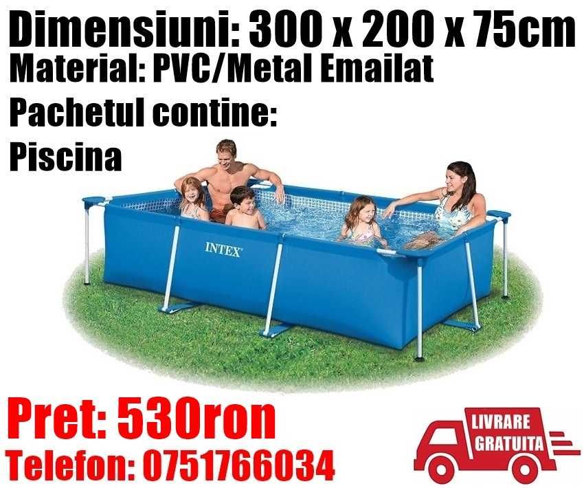 Piscina Copii Dreptunghiulara Cadru Metal 300x200x75cm LivraGRATUIT SJ
