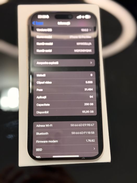 Iphone/16 Pro Max/Black/256 gb/94% viata bateriei/10/10