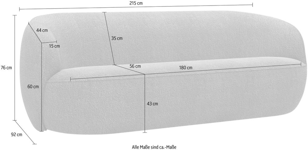 Canapea Effie , Forma Rotunjita , Gri , 215 cm
