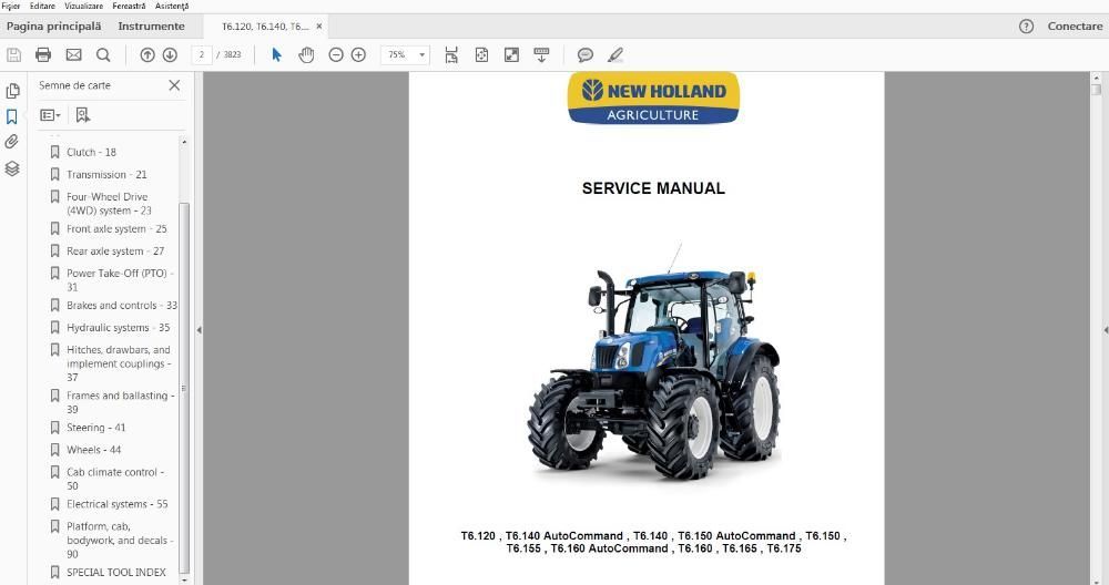 Manual carte service New Holland T6.120 T6.140 T6.150 T6.155 T6.160