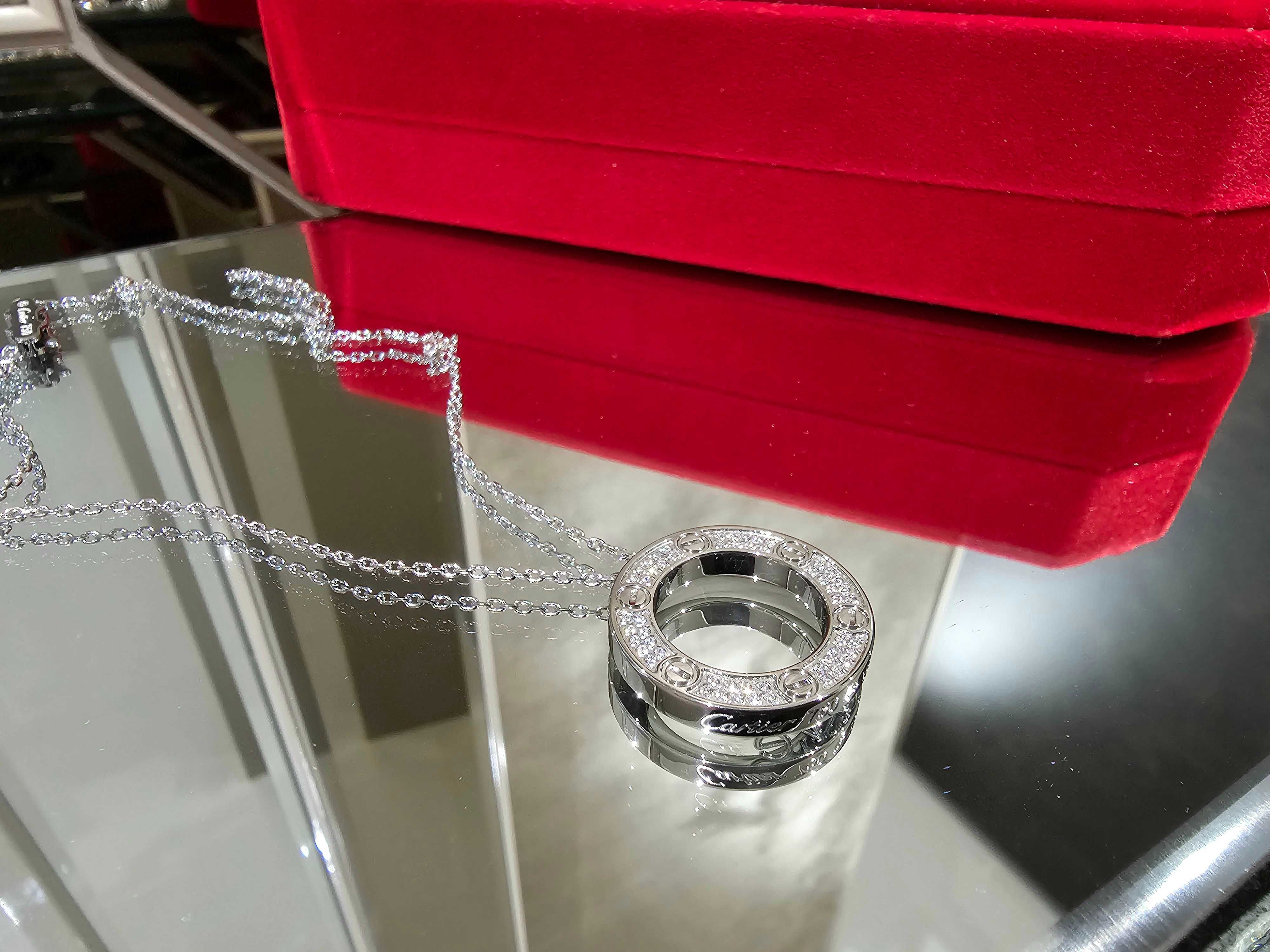 CARTIER Love White Gold Large Paved Diamonds Pendant Дамскo Колие