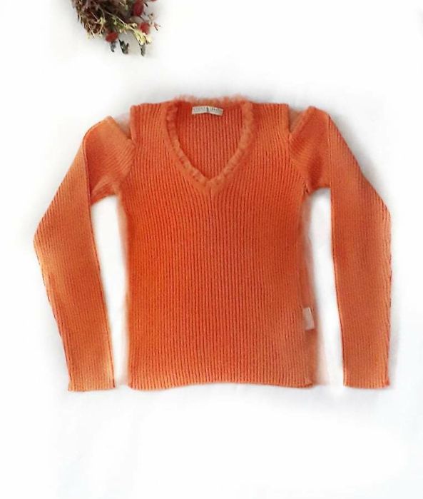 Pulover orange cu umeri transparenti