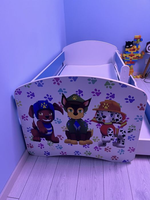 Pat copii cu sertar și saltea Patrula Cățelușilor