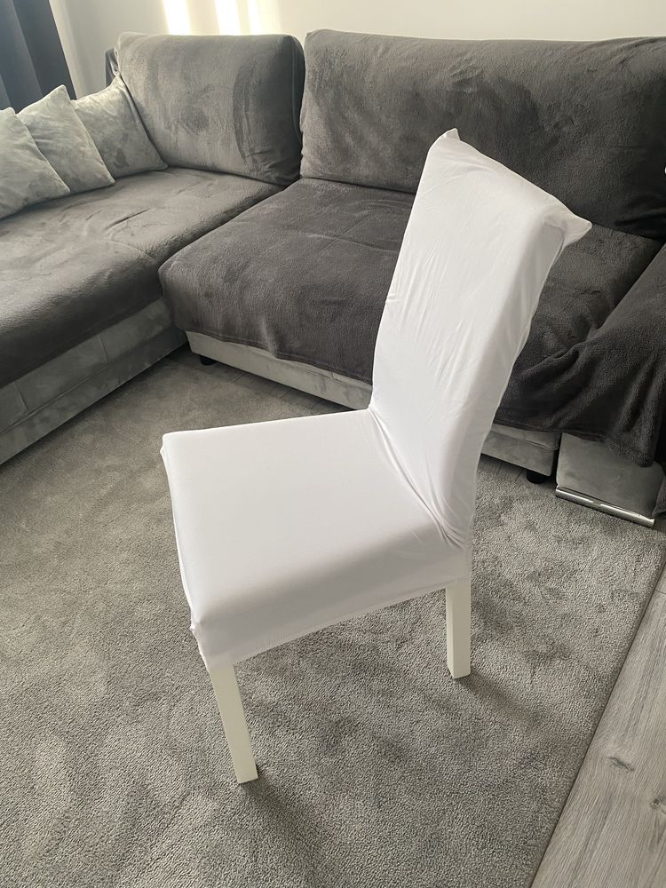 Husa scaune universale pentru bucatarie/living, albe, set 4 bucati