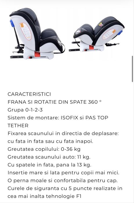 Scaun auto profesional BABY JOLIE PRESTIGE, 360 grade isofix!!