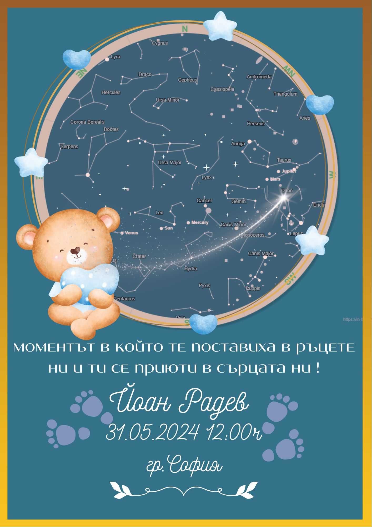 Оригинални Астрологични Звездни Рожденни карти портрет Бебешки визитки