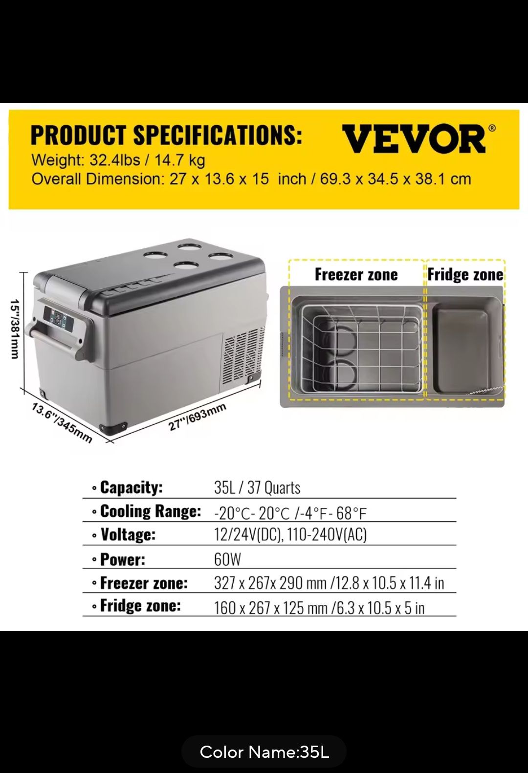 Frigider auto Vevor 12 24v 240v