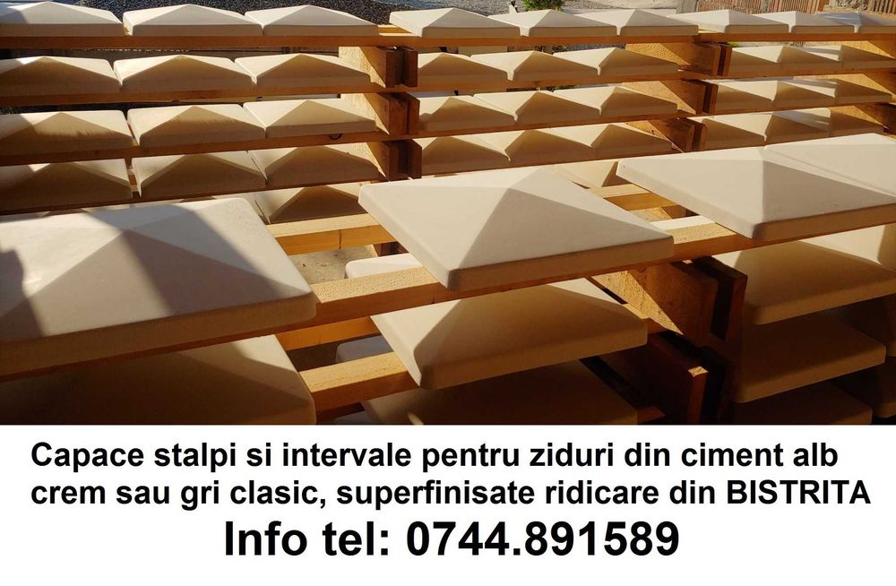 Intervale gard si capace pentru stalpi din beton alb sau crem finisate