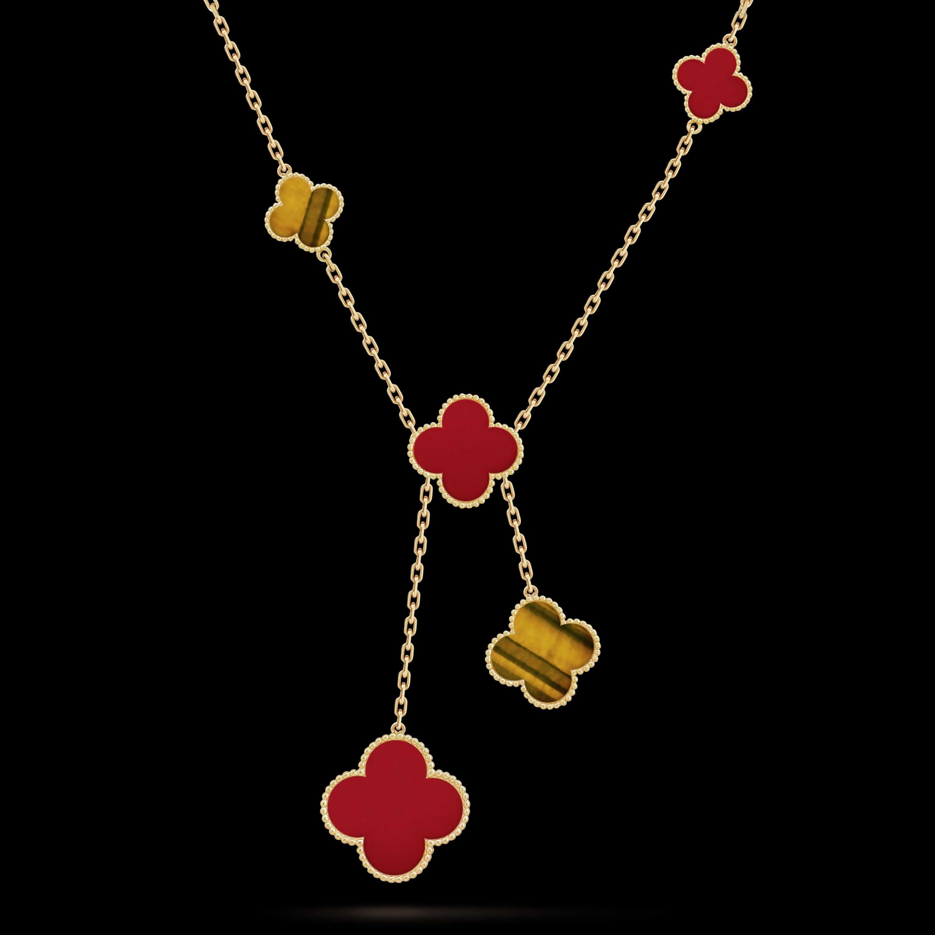 Van Cleef & Arpels VCA Gold Magic Red Tiger Eye Alhambra Дамско Колие