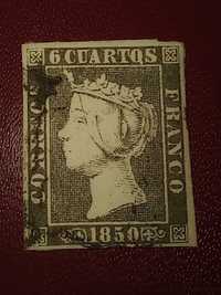 Timbru Spania 6 Quatros 1850 Regina Isabella II vechi timbre