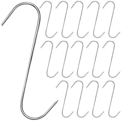 Set 15 carlige din inox  macelarie sau afumatoare carne tip S, 15 cm