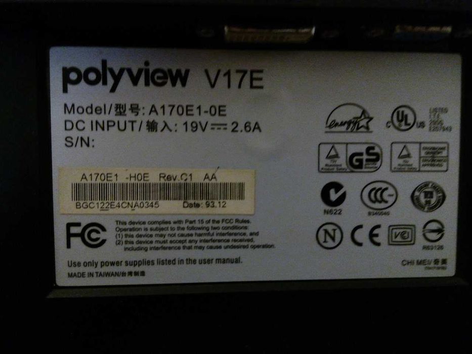 монитор Polyview V17E без блока питания