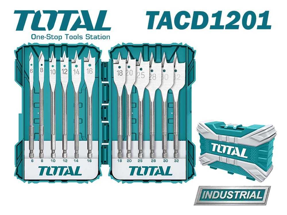 К-т плоски свредла за дърво TOTAL TACSDL1201 Industrial, 6-32мм, 12бр.