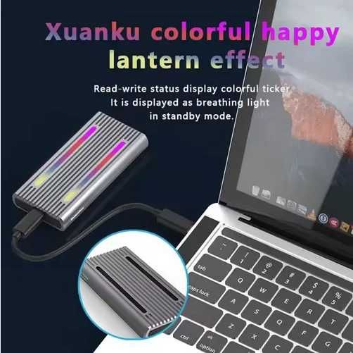 Adaptor M.2 NVME/SATA ext la USB Type C 3.1 Gen 2 RGB Au Dual Protocol