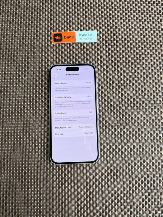 100% Батерия! iPhone 15 Лизинг от 40лв/м ГАРАНЦИЯ Blue 128GB син