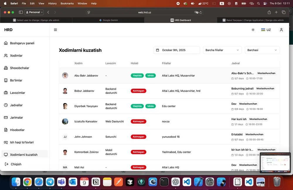 Xodimlar davomati uchun dastur