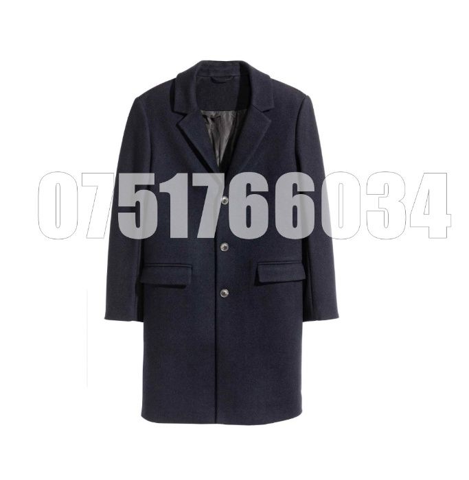 Palton Barbati Casual Elegant Lung Gros Slim Lana Maro Bleumarin Tweed
