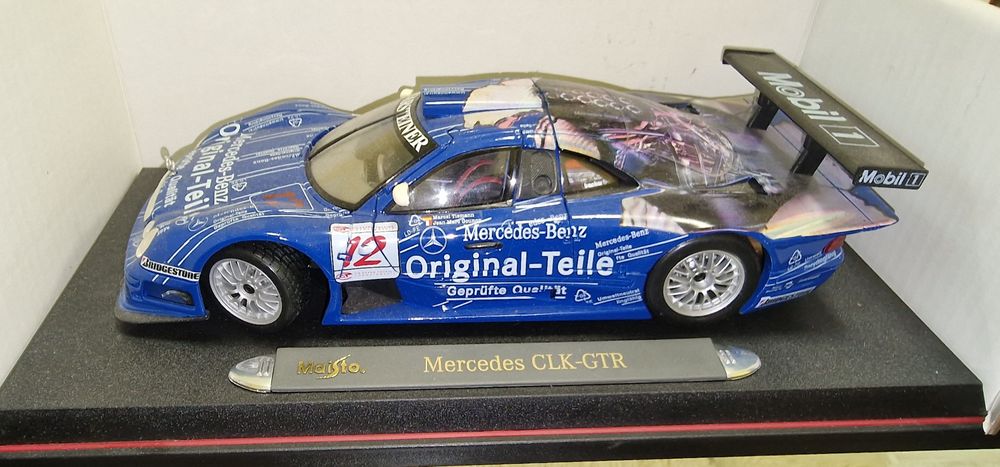 Количка Метална Mercedes CLK-GTR blue Maisto 1:18 чисто нова в кутия