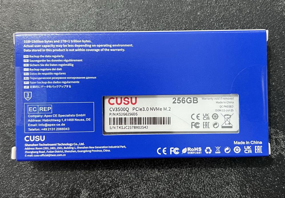 Новая память. SSD Cusu m2 nvme 256Gb PCle Gen3.0